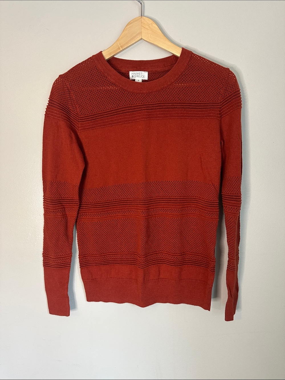 Market & Spruce Rust Orange Knit Pullover Crewneck Sweater, XS